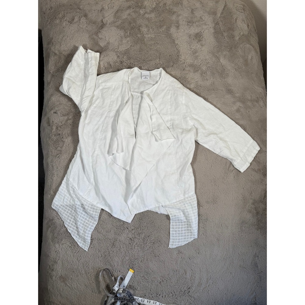 Color Me Cotton Linen Open Front Cardigan Draped Lightweight‎ White L Minimalist